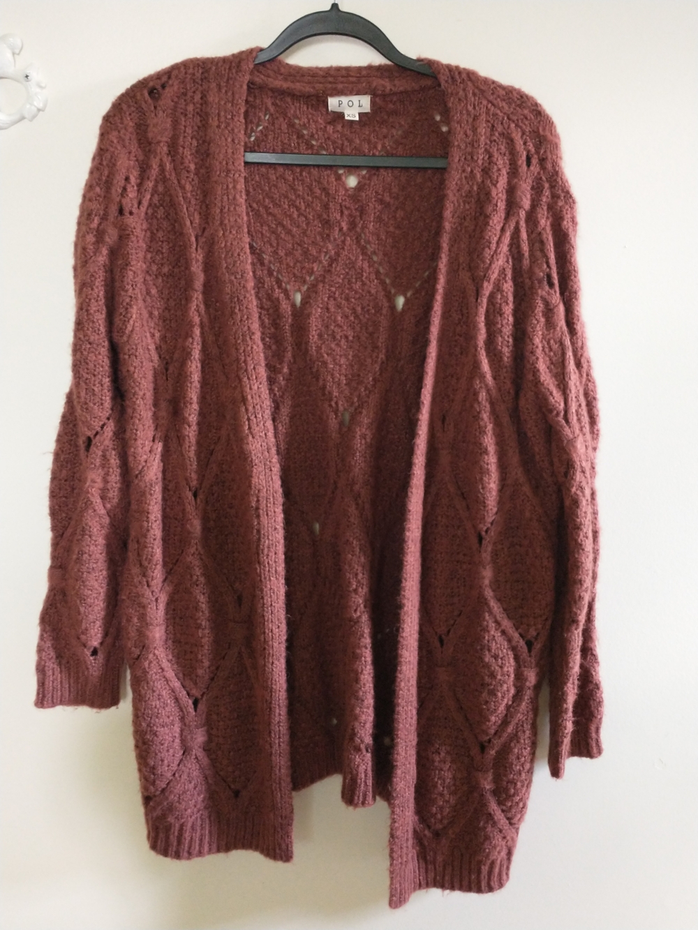 POL Open Chunky Knit Cardigan Sweater Rust Brown Boho Hippie XS